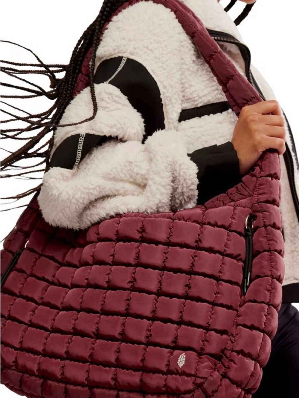 FP Movement Quilted Puffer Tote Bag in Burgundy